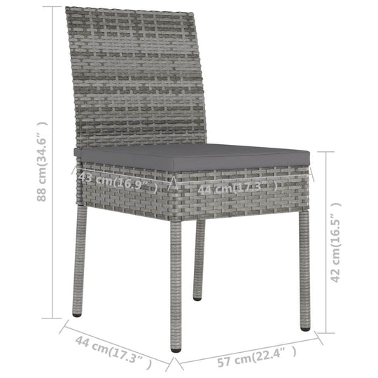 7 Piece garden dining set grey rattan chair with dimensions, outdoor furniture for patio, lightweight and durable design.