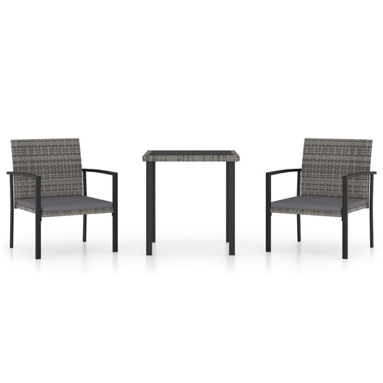 3 Piece Garden Dining Set Poly Rattan with two chairs and a table, designed for outdoor use.