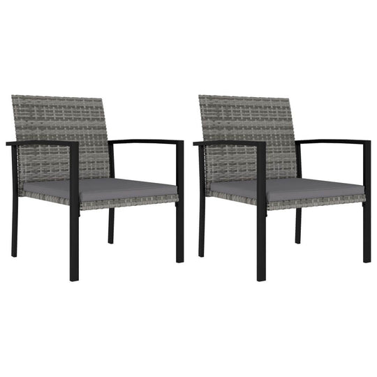 2 chairs from the 3 Piece Garden Dining Set Poly Rattan, featuring weather-resistant PE rattan and sturdy steel frame.