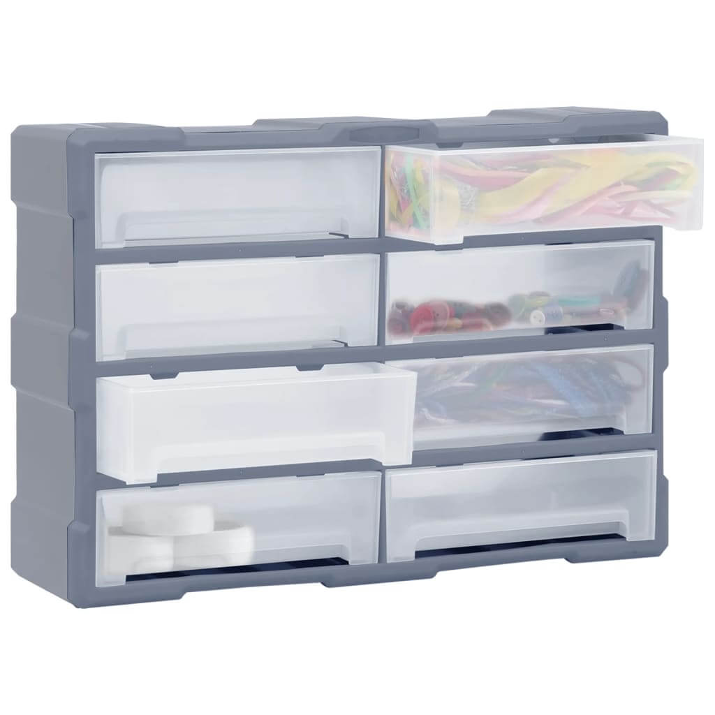 Multi-drawer organiser with 8 big drawers, ideal for storing tools, accessories, and crafting supplies. Perfect for home or outdoor use.