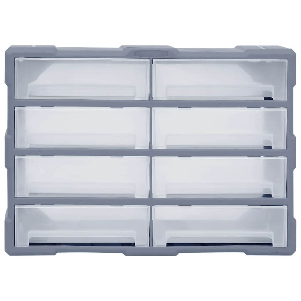 Multi-drawer organiser with 8 big drawers, ideal for storing tools and accessories, made of durable impact-resistant plastic.