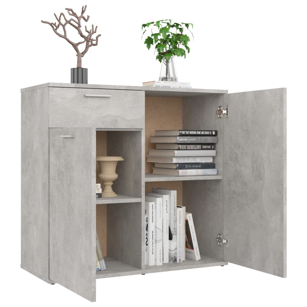 Sideboard Concrete  80x36x75 cm Engineered Wood with open compartments and decorative plants on top.