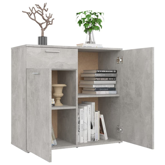 Sideboard Concrete  80x36x75 cm Engineered Wood with open compartments and decorative plants on top.