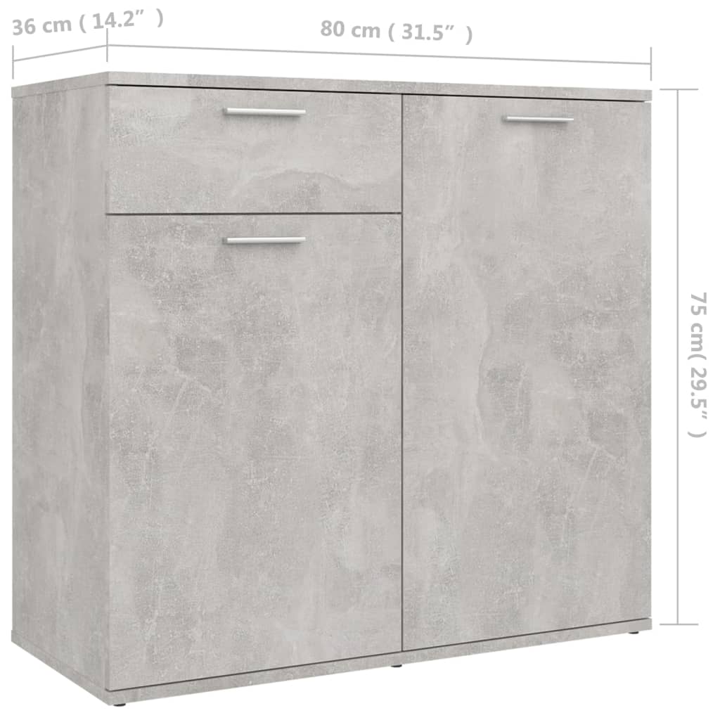 Sideboard Concrete  80x36x75 cm Engineered Wood with two doors and a drawer in a minimalist design.