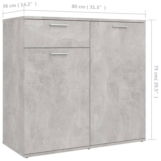 Sideboard Concrete  80x36x75 cm Engineered Wood with two doors and a drawer in a minimalist design.