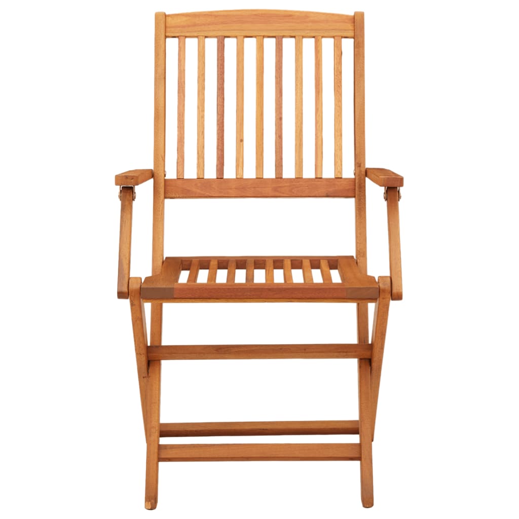 Folding garden chair made of solid eucalyptus wood, showcasing a natural finish and slatted design, perfect for outdoor seating.