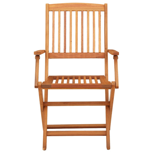 Folding garden chair made of solid eucalyptus wood, showcasing a natural finish and slatted design, perfect for outdoor seating.