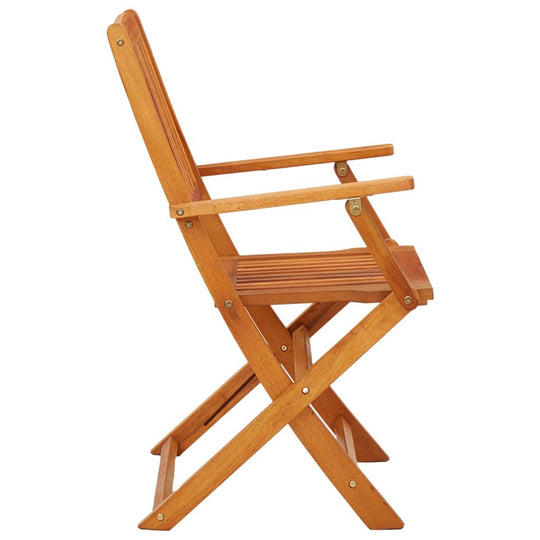 Side view of a folding garden chair made from solid eucalyptus wood, showcasing its natural finish and contemporary design.