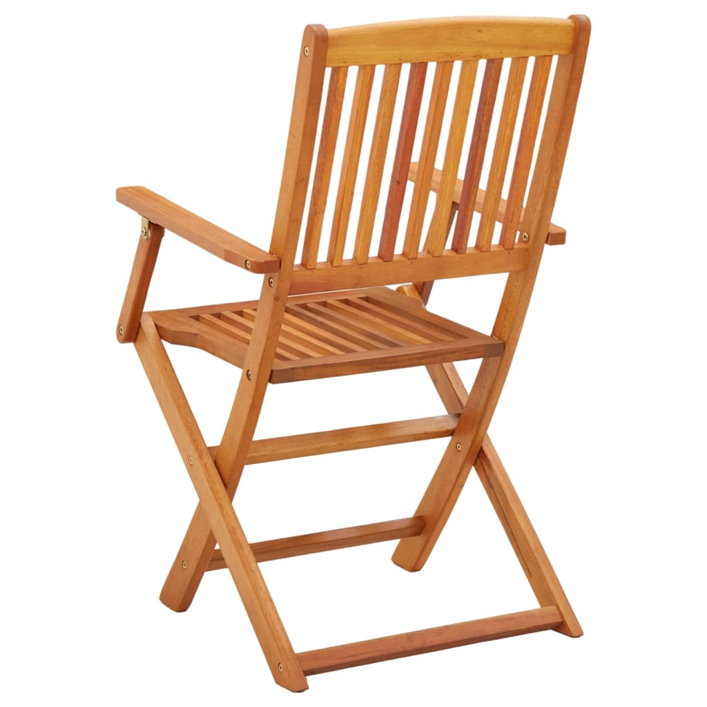 Folding garden chair made of solid eucalyptus wood, showcasing its slatted design and weather-resistant finish for outdoor use.