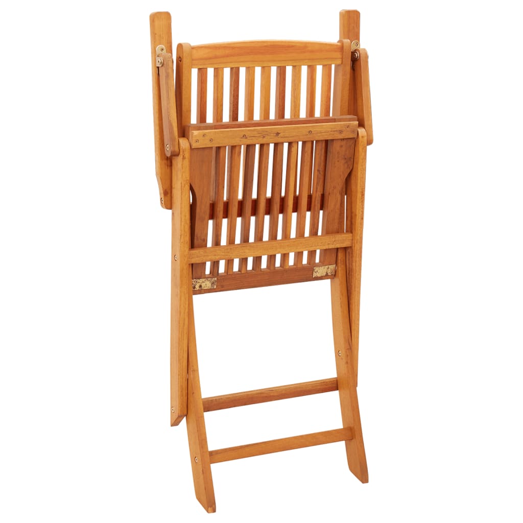 Folding eucalyptus wood garden chair for outdoor dining, space-saving, weather-resistant furniture.