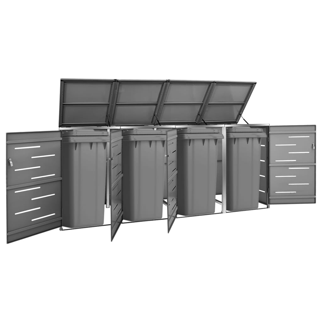 Quadruple Wheelie Bin Shed 276.5x77.5x112.5 cm Stainless Steel , Home & Garden -> Household Supplies -> Waste Containment Accessories -> Waste Container Enclosures , gray,Home & Garden -,Household Supplies -,new-305021,set of 3,set of 4,Waste Container En