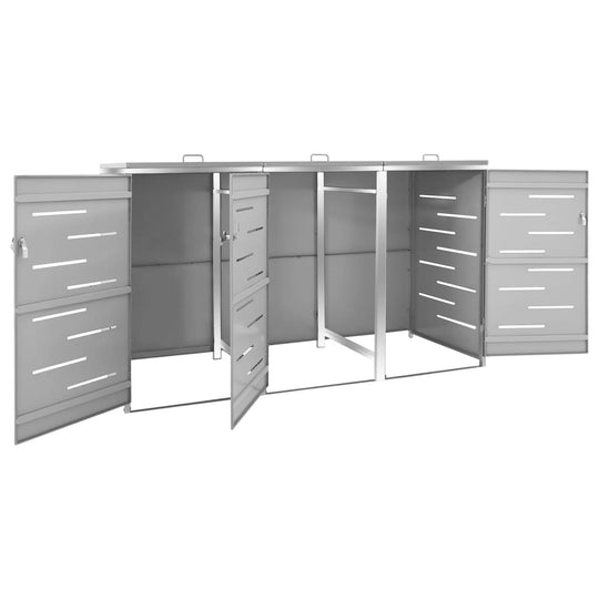 Quadruple Wheelie Bin Shed 276.5x77.5x112.5 cm Stainless Steel , Home & Garden -> Household Supplies -> Waste Containment Accessories -> Waste Container Enclosures , gray,Home & Garden -,Household Supplies -,new-305021,set of 3,set of 4,Waste Container En