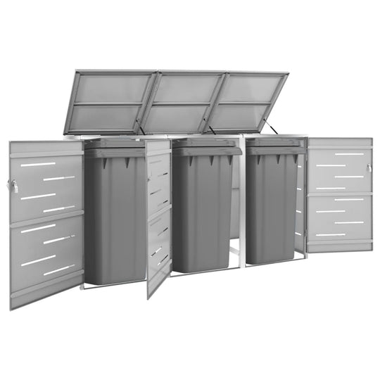 Quadruple Wheelie Bin Shed 276.5x77.5x112.5 cm Stainless Steel , Home & Garden -> Household Supplies -> Waste Containment Accessories -> Waste Container Enclosures , gray,Home & Garden -,Household Supplies -,new-305021,set of 3,set of 4,Waste Container En