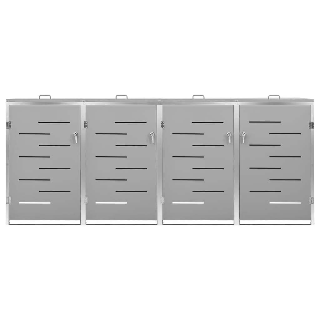 Quadruple Wheelie Bin Shed 276.5x77.5x112.5 cm Stainless Steel with sleek design and secure locking system.