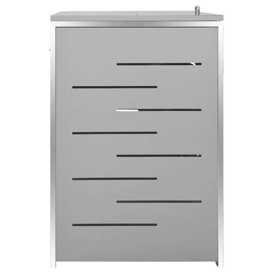 Quadruple Wheelie Bin Shed 276.5x77.5x112.5 cm Stainless Steel with sleek design and air circulation slits.