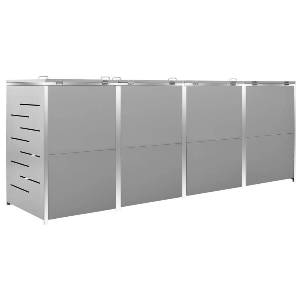 Quadruple Wheelie Bin Shed 276.5x77.5x112.5 cm Stainless Steel for outdoor garbage storage