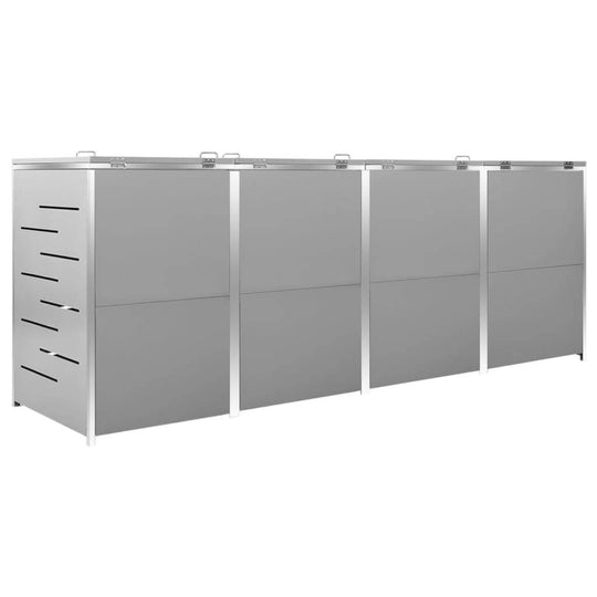 Quadruple Wheelie Bin Shed 276.5x77.5x112.5 cm Stainless Steel for outdoor garbage storage