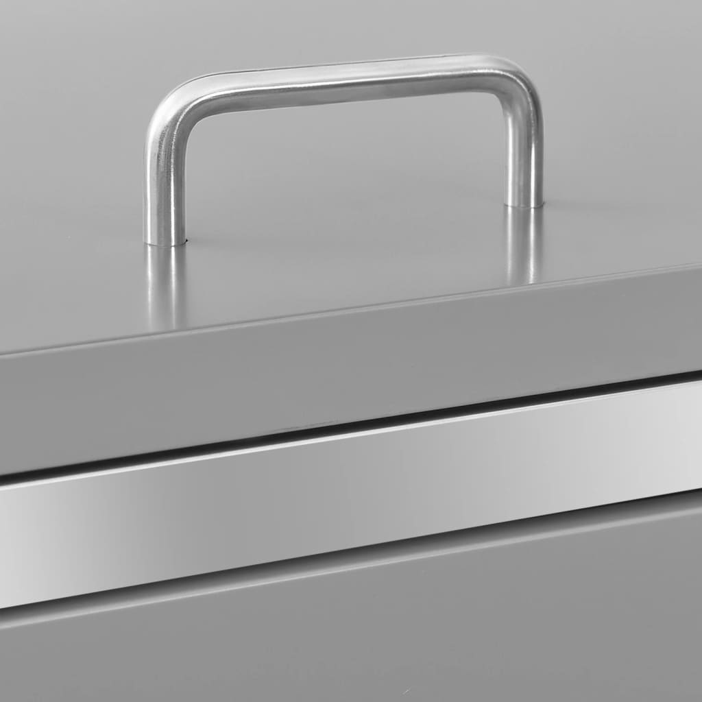 Handle detail of Quadruple Wheelie Bin Shed 276.5x77.5x112.5 cm Stainless Steel.