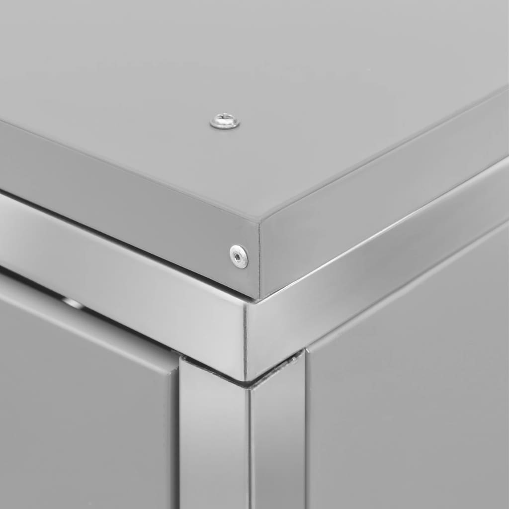 Close-up of the sturdy design of the Quadruple Wheelie Bin Shed 276.5x77.5x112.5 cm Stainless Steel.