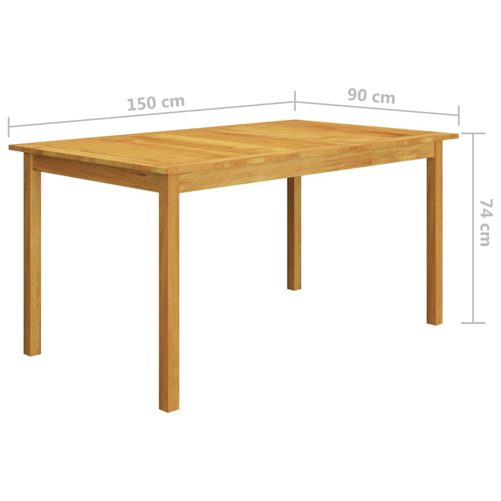 Solid acacia wood dining table with measurements for garden furniture, part of a 5-piece outdoor patio set