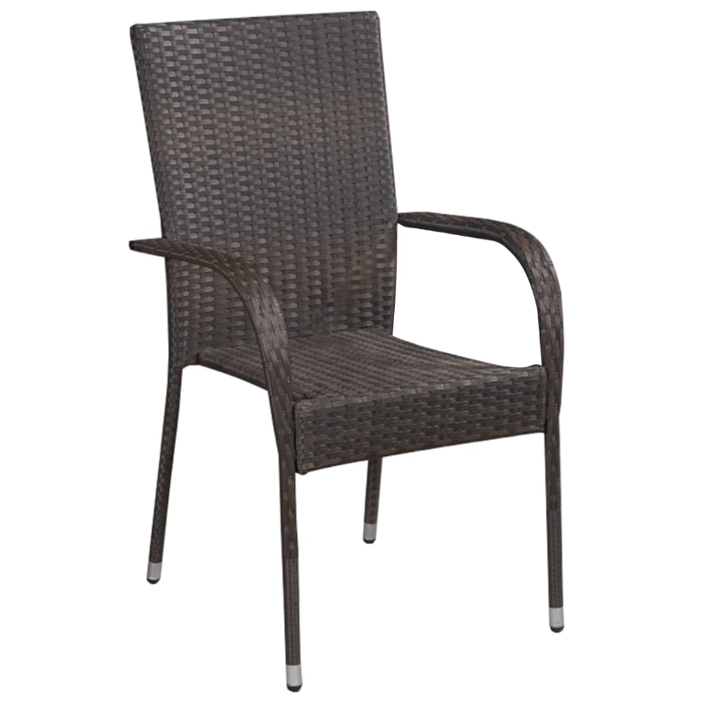 Brown weather-resistant rattan dining chair with steel frame, designed for outdoor garden dining sets.