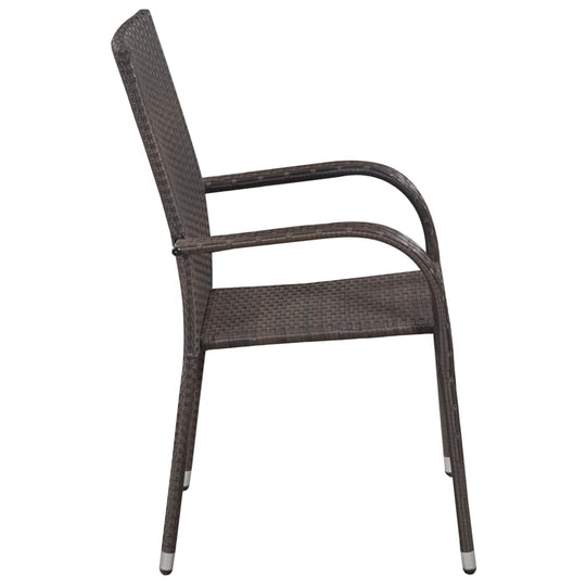 Side view of a lightweight, stackable garden dining chair made with weather-resistant PE rattan and powder-coated steel frame.