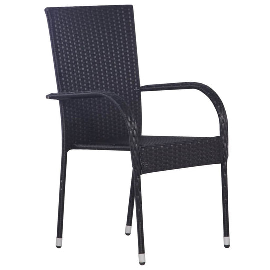 Black outdoor dining chair made of weather-resistant PE rattan, perfect for garden furniture and easy to clean.