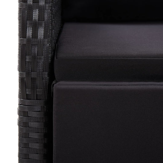 Close-up of the black seat cushion and woven frame of a garden dining chair, showcasing durable outdoor furniture design.