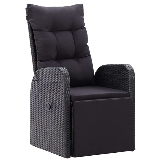 Black outdoor lounge chair with cushioned seat and adjustable backrest, perfect for garden furniture.