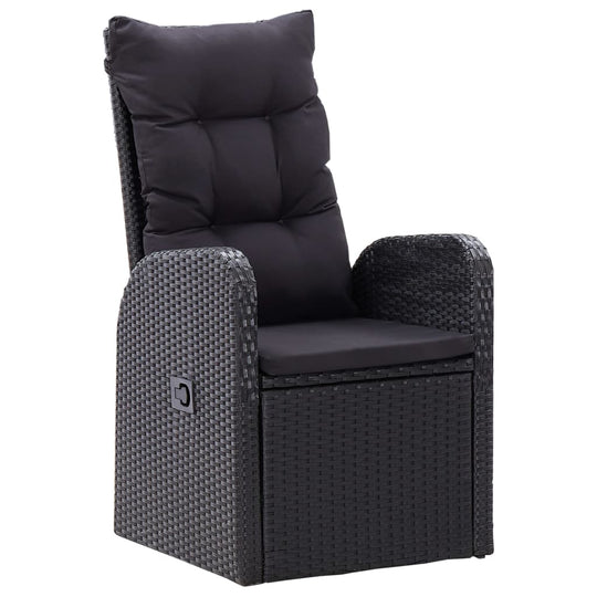 Black outdoor lounge chair with adjustable backrest and plush cushion, perfect for garden furniture and relaxation.