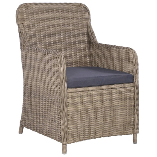 Comfortable outdoor rattan chair with thickly-padded seat, perfect for garden lounging and dining.