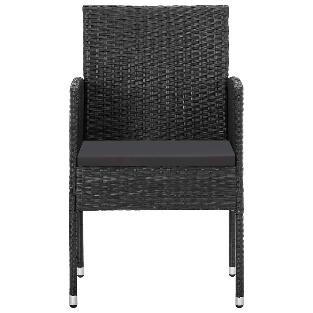 Black rattan outdoor dining chair with cushion, ideal for garden furniture and patio settings.