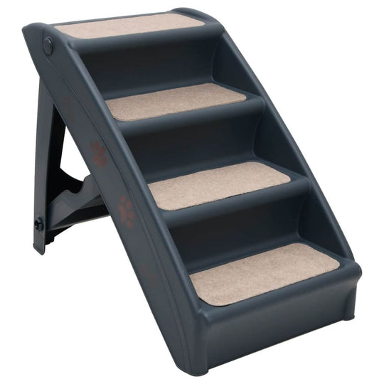 Folding 4-Step Dog Stairs Dark for pets to easily access furniture with modern design.