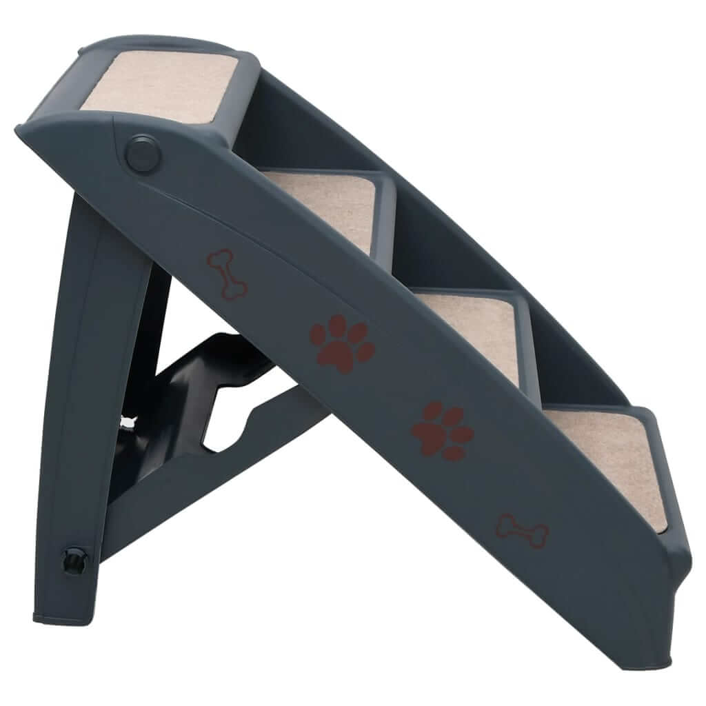 Folding 4-Step Dog Stairs Dark for pets to easily access furniture with modern design.