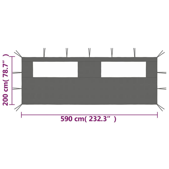 Gazebo Sidewall with Windows 6x2 m