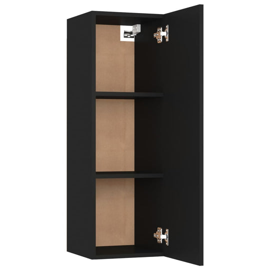 Black wall-mounted TV cabinet with three shelves, ideal for storage in modern living rooms. Perfect for أثاث and مفروشات.