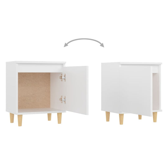 Bed cabinet with solid wood legs, white finish, showcasing open and closed storage options for organization.