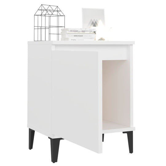 Bed cabinet with metal legs in white, featuring storage compartment and modern design for industrial style interiors.