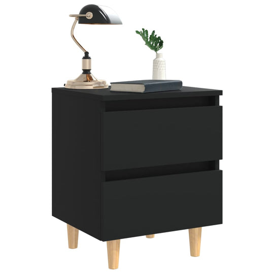 Bed cabinet with solid pinewood legs, black finish, two drawers, Scandinavian design, 40x35x50 cm, stylish bedroom storage.