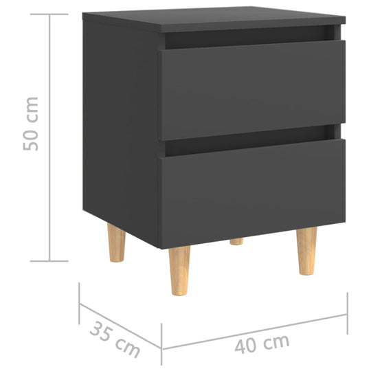 Bed Cabinets with Solid Pinewood Legs 2 pcs Grey 40x35x50 cm