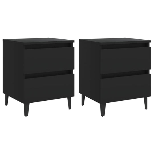 Bed Cabinets 2 pcs  40x35x50 cm Engineered Wood in black with two drawers and four legs.