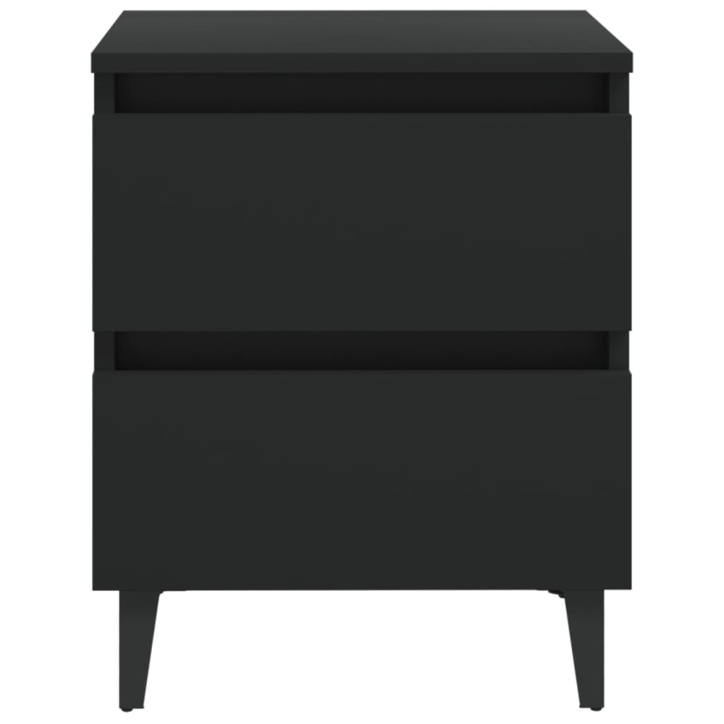 Bed Cabinets 2 pcs  40x35x50 cm Engineered Wood in sleek black finish with two drawers and metal legs.