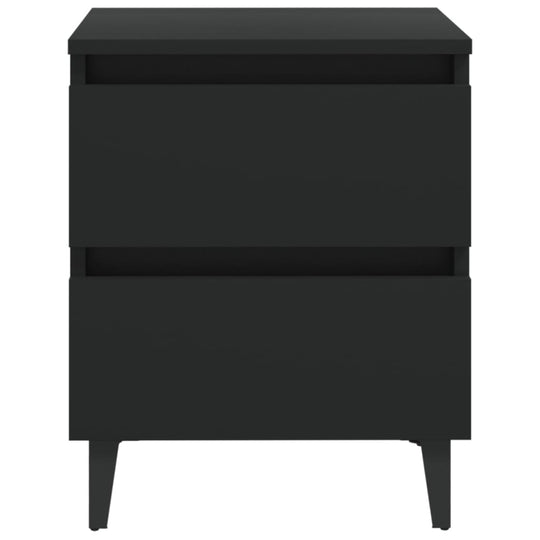 Bed Cabinets 2 pcs  40x35x50 cm Engineered Wood in sleek black finish with two drawers and metal legs.