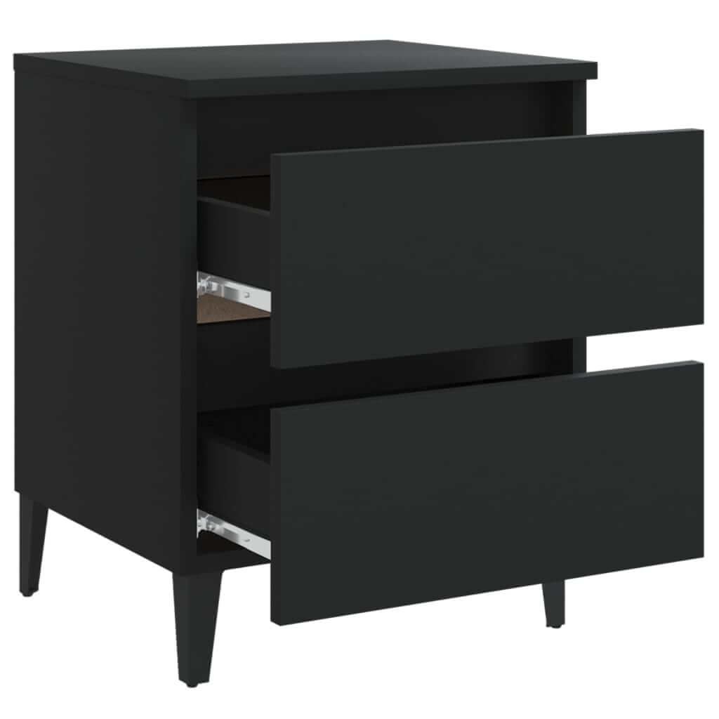Bed Cabinets 2 pcs  40x35x50 cm Engineered Wood - Black nightstand with two drawers and metal legs.
