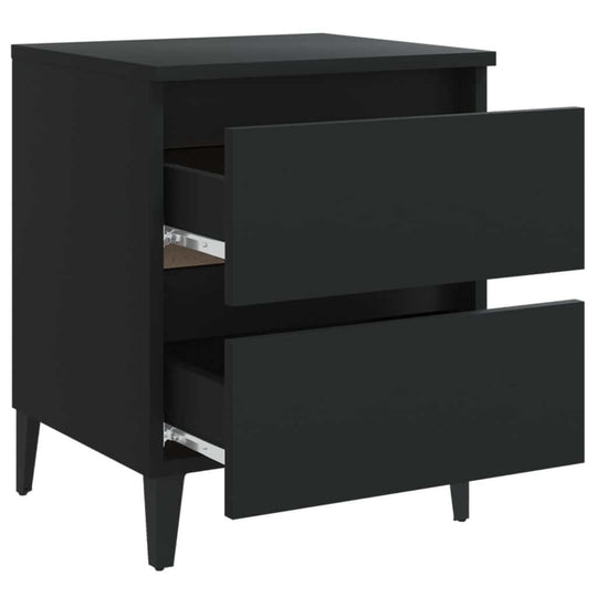 Bed Cabinets 2 pcs  40x35x50 cm Engineered Wood - Black nightstand with two drawers and metal legs.