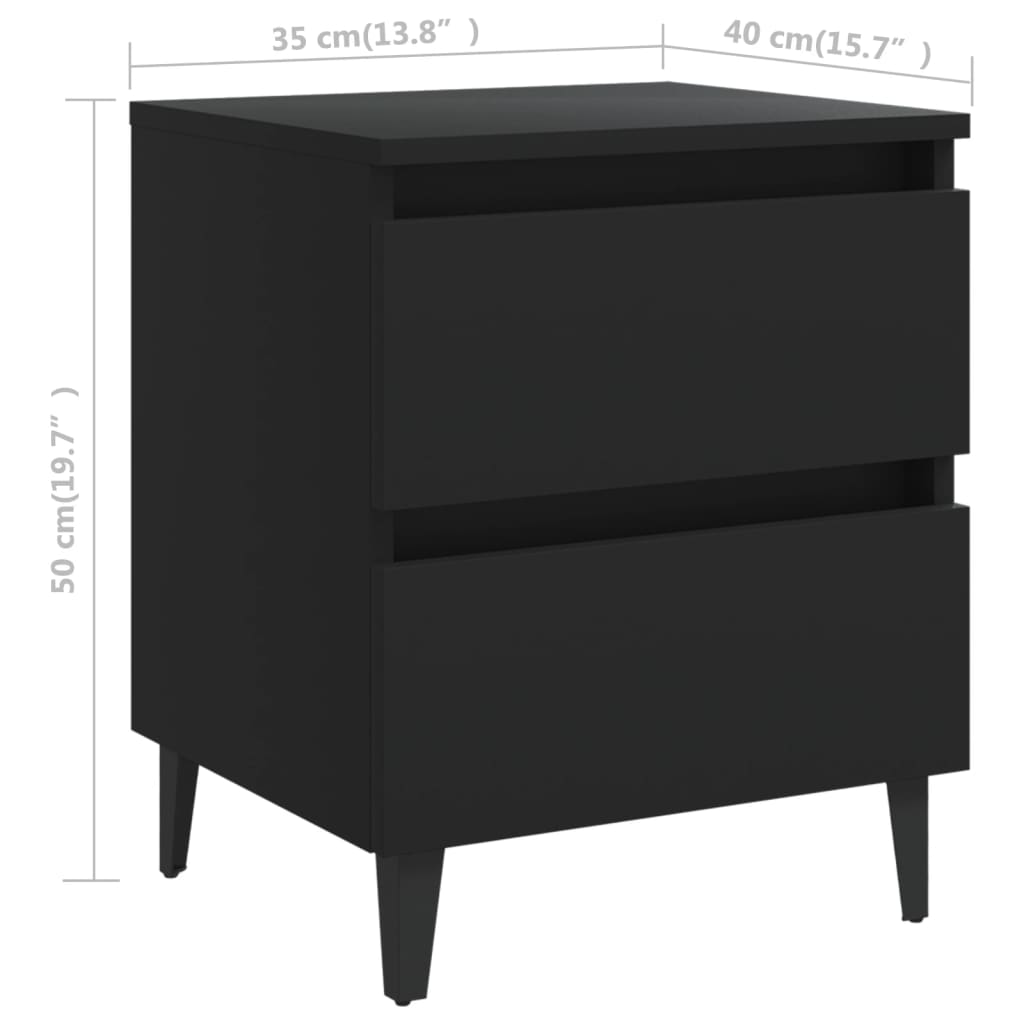 Bed Cabinets 2 pcs  40x35x50 cm Engineered Wood - Black Nightstand with Drawers and Dimensions