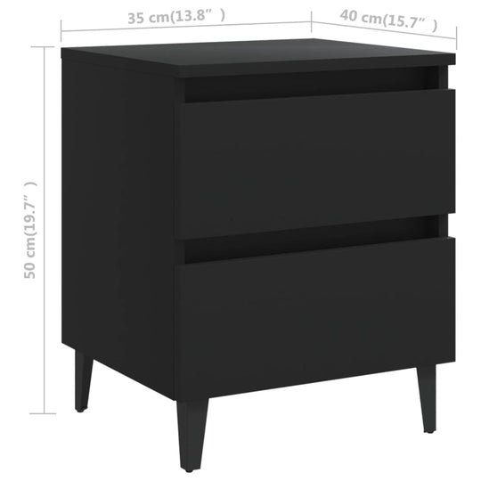 Bed Cabinets 2 pcs  40x35x50 cm Engineered Wood - Black Nightstand with Drawers and Dimensions