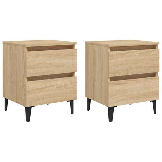 Bed Cabinets 2 pcs Sonoma Oak 40x35x50 cm Engineered Wood with two drawers and metal legs, showing industrial charm.