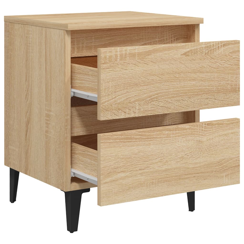 Bed Cabinets 2 pcs Sonoma Oak 40x35x50 cm Engineered Wood with two drawers and metal legs, ideal for organized storage.