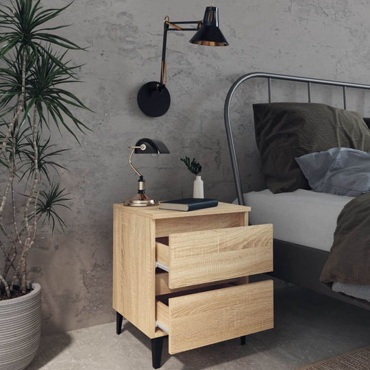 Bed Cabinets 2 pcs Sonoma Oak 40x35x50 cm Engineered Wood with drawers, industrial design, placed beside a bed in a modern bedroom setting.